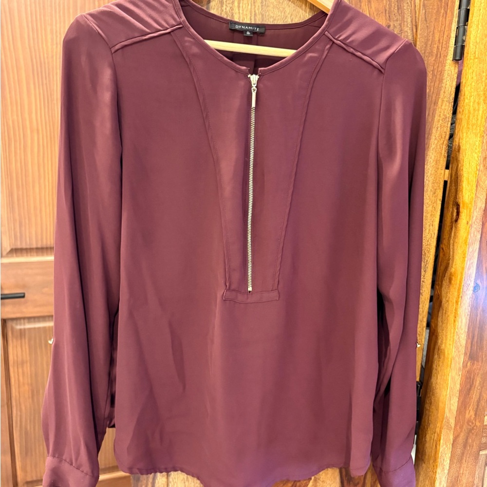 Dynamite Burgundy Zip-Front Blouse